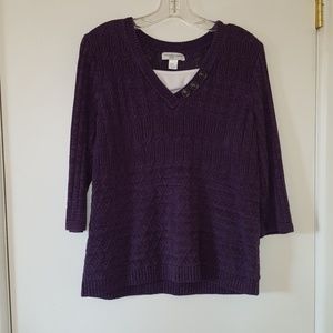 Christopher & Banks 3/4 sleeve purple sweater